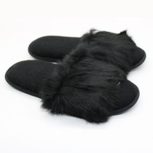 Cashmere Slippers Open Toe With Rabbit Fur Top | Black