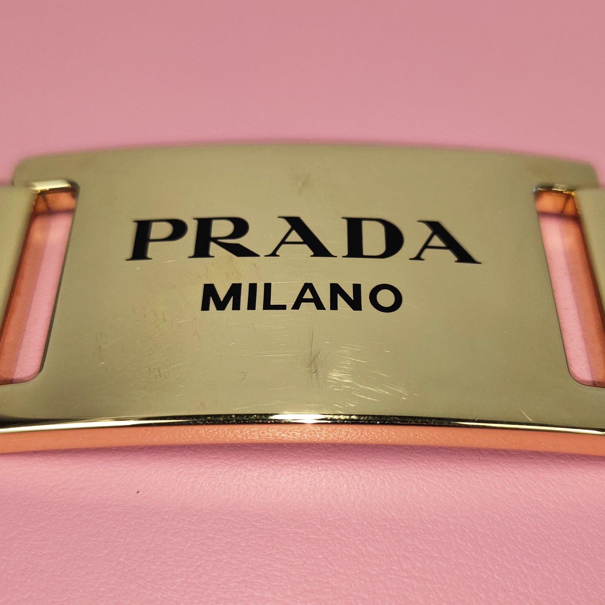 Prada | Pre-Owned Glace Calf Studded Etiquette Crossbody | Pink/Blush