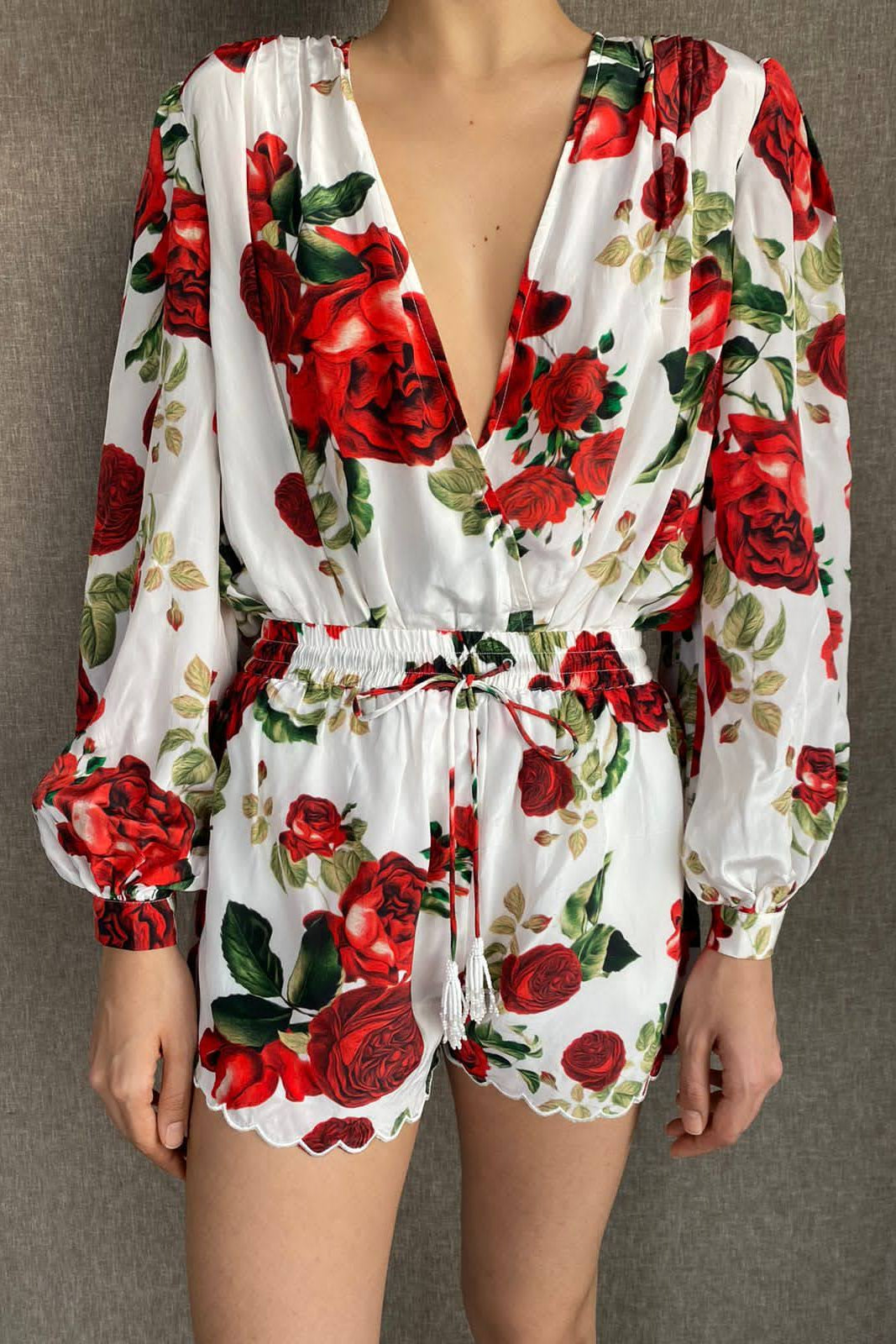 Body Suit | White/Red Roses