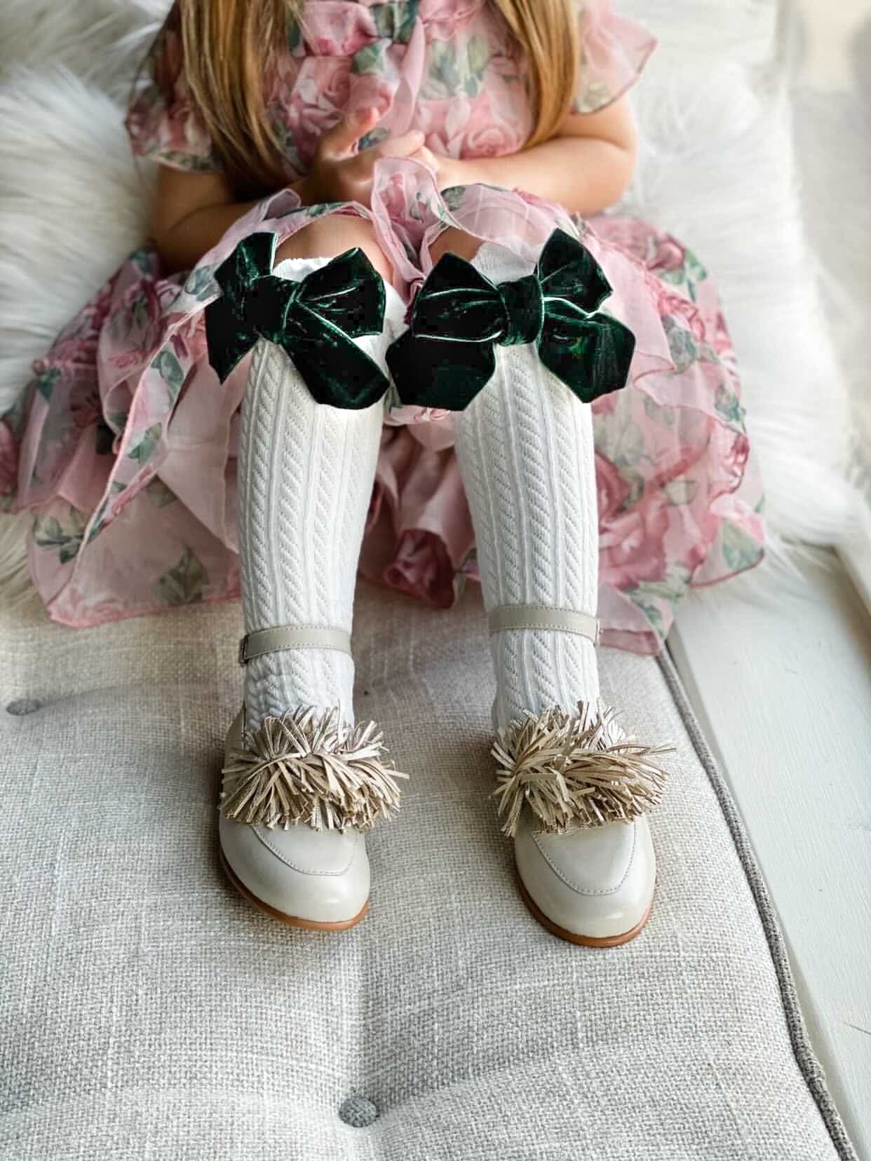 White Knee High Socks  | Green