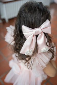 Anise Satin Embroidered Hair Bows  | Pink