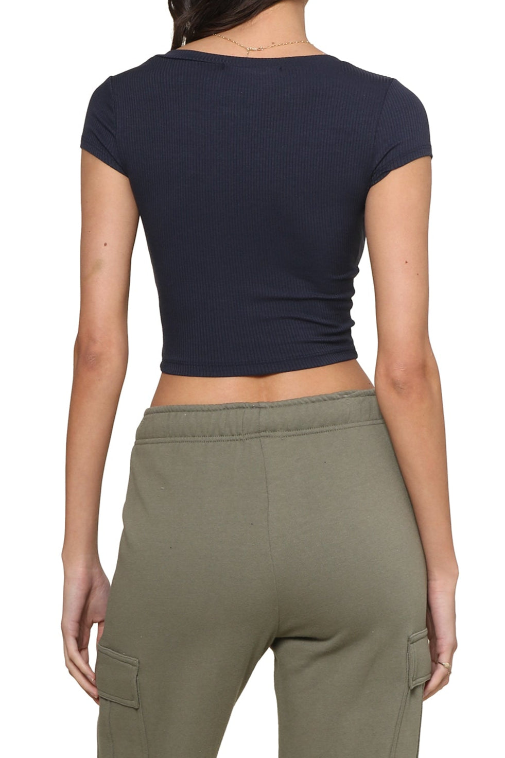 Ribbed V Neck Cropped Tee