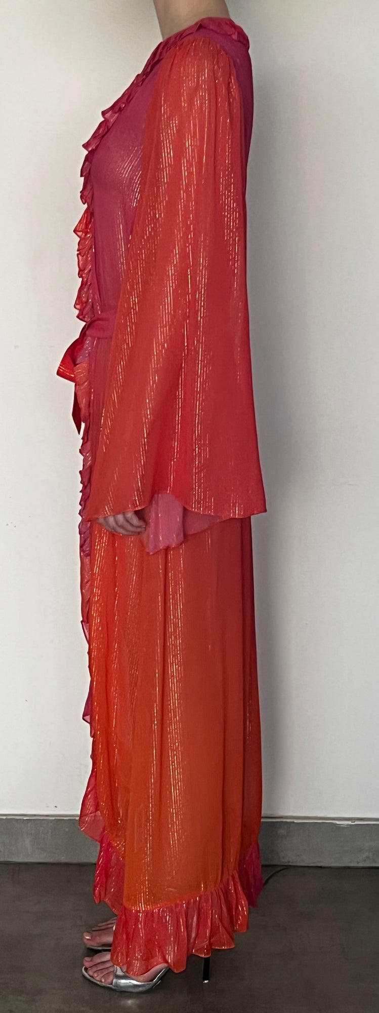 Cape With Tie Up Belt | Orange/Pink