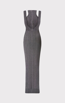 Metallic Variegated Rib S/L Gown | Metallic Gunmetal