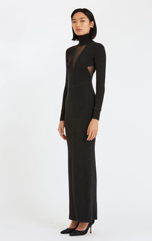 Metallic Long Sleeve Gown | Black