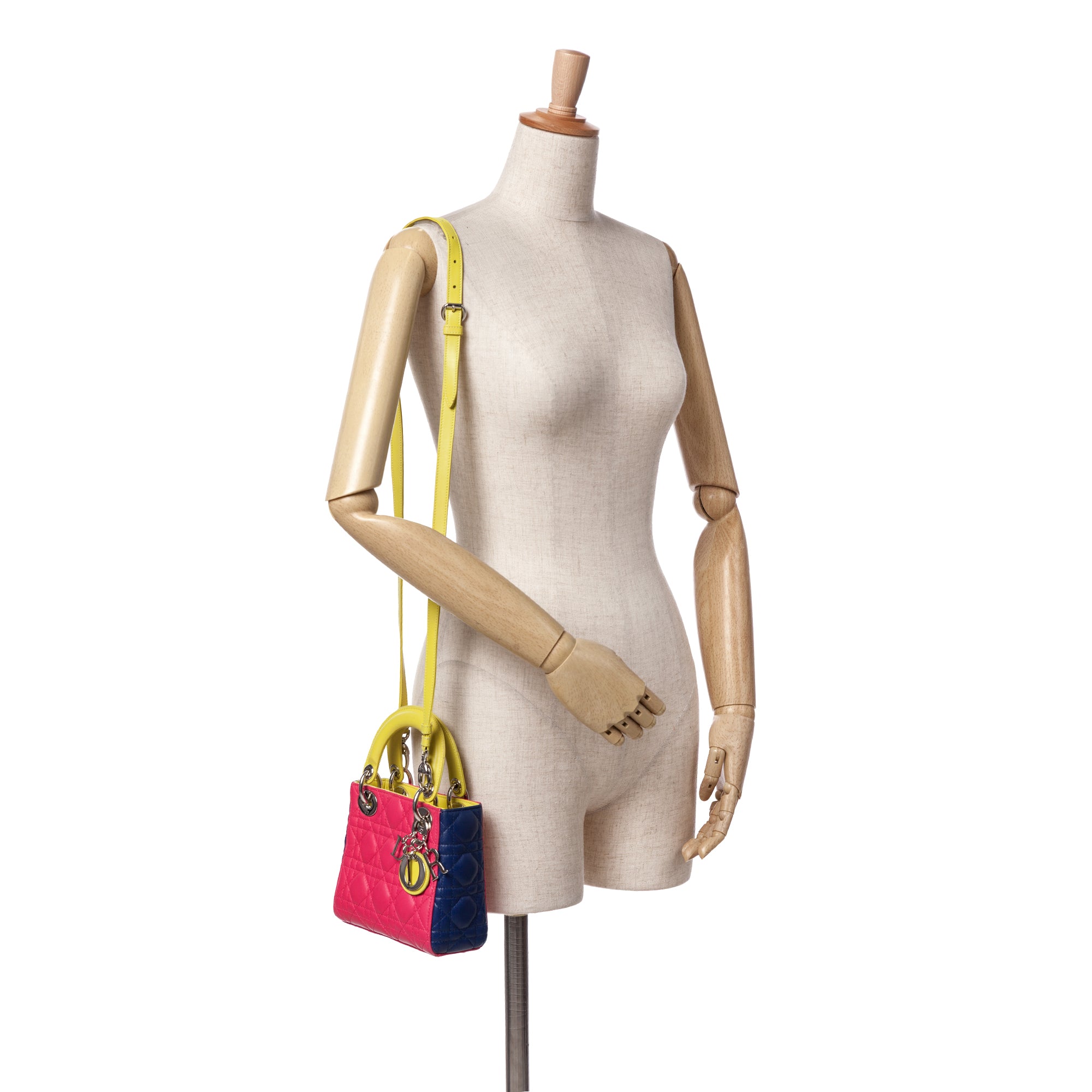 Dior | Pre-Owned Mini Tricolor Lambskin Cannage Lady | Yellow/Pink/Navy