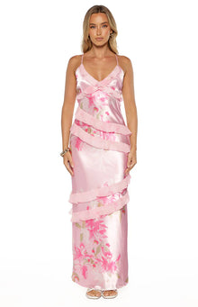 Inara Floral Print Ruffle Prom Dress | Pink