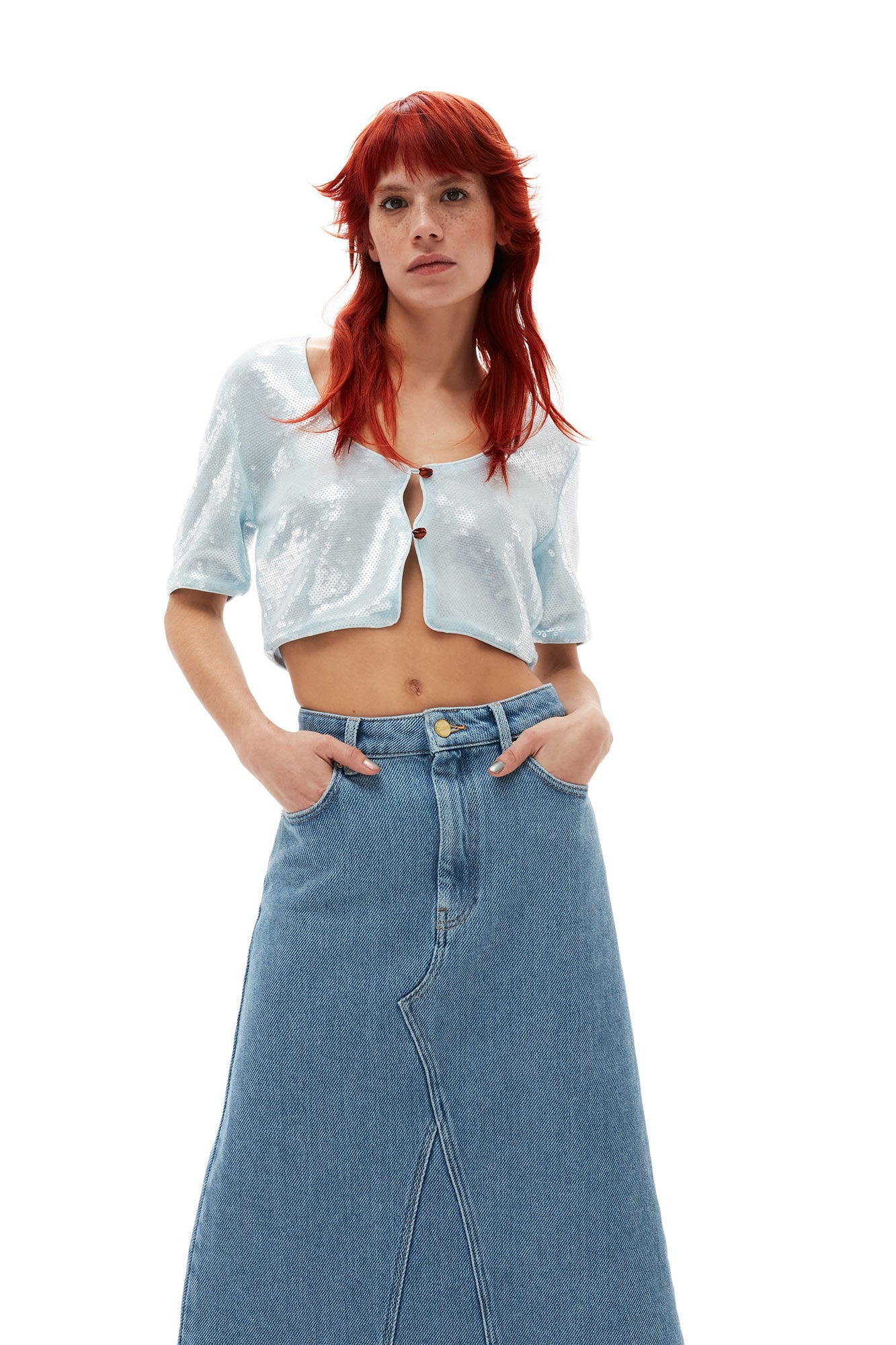 Heavy Denim Midi Skirt | Light Blue Stone
