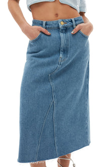 Heavy Denim Midi Skirt | Light Blue Stone