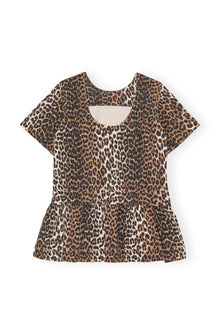 Print Denim Open-Back Mini Dress | Leopard