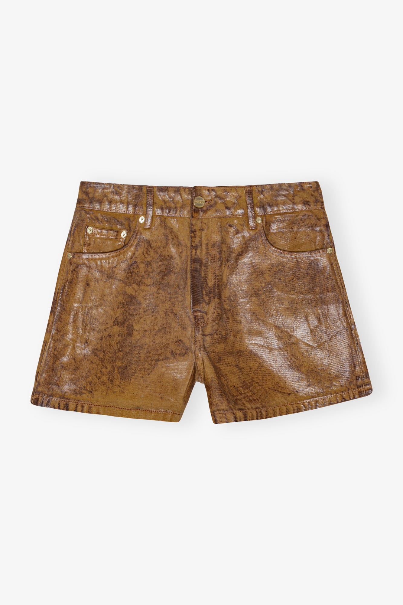 Foil Overdyed Denim Hotpants | Cognac