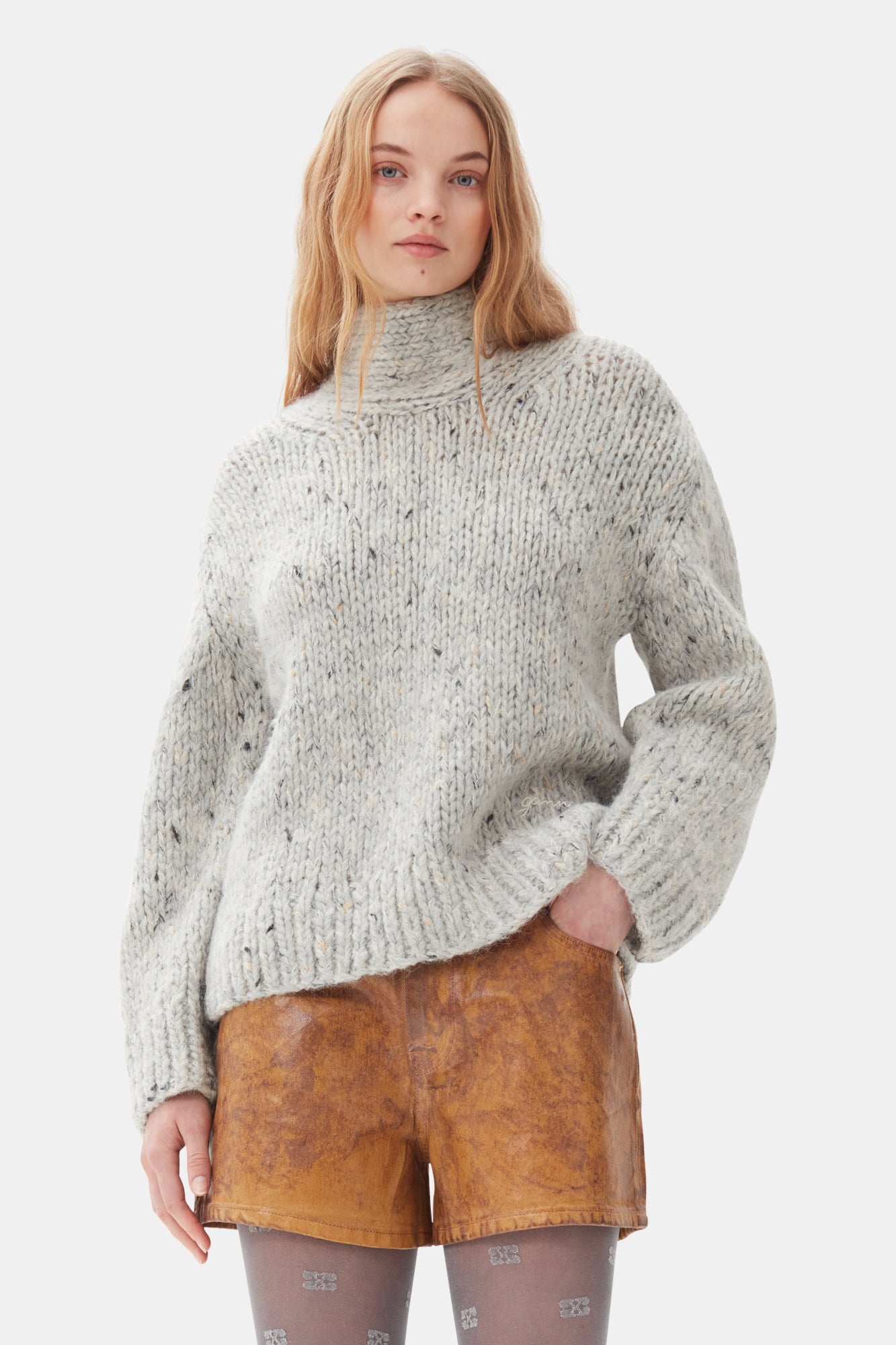 Foil Overdyed Denim Hotpants | Cognac