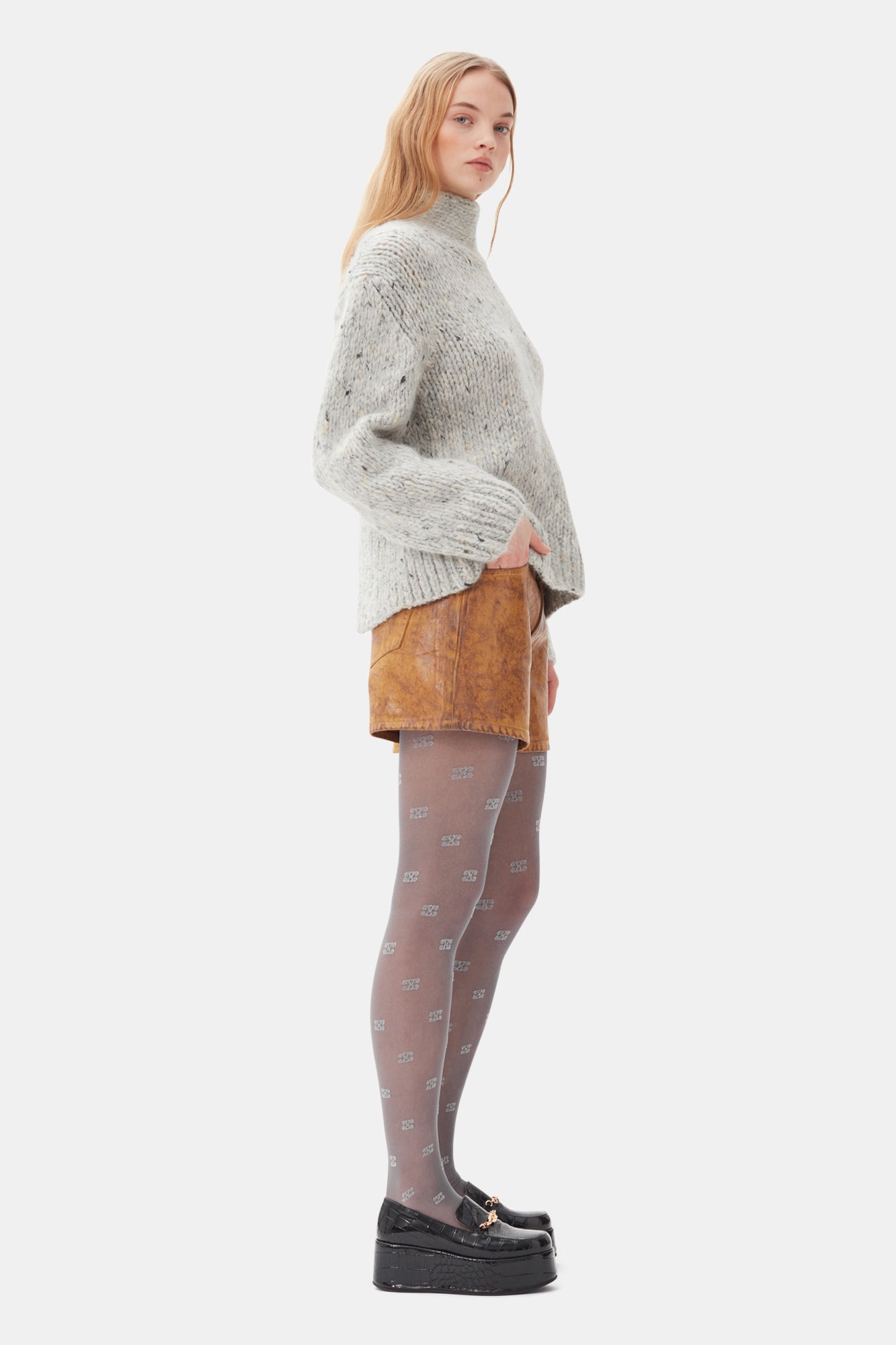 Foil Overdyed Denim Hotpants | Cognac