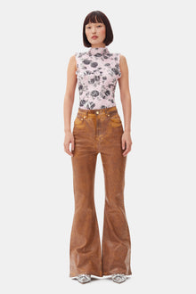 Foil Overdyed Denim Flare Jeans HW | Cognac