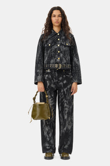 Heavy Denim Belted Jacket | Washed Black/Black