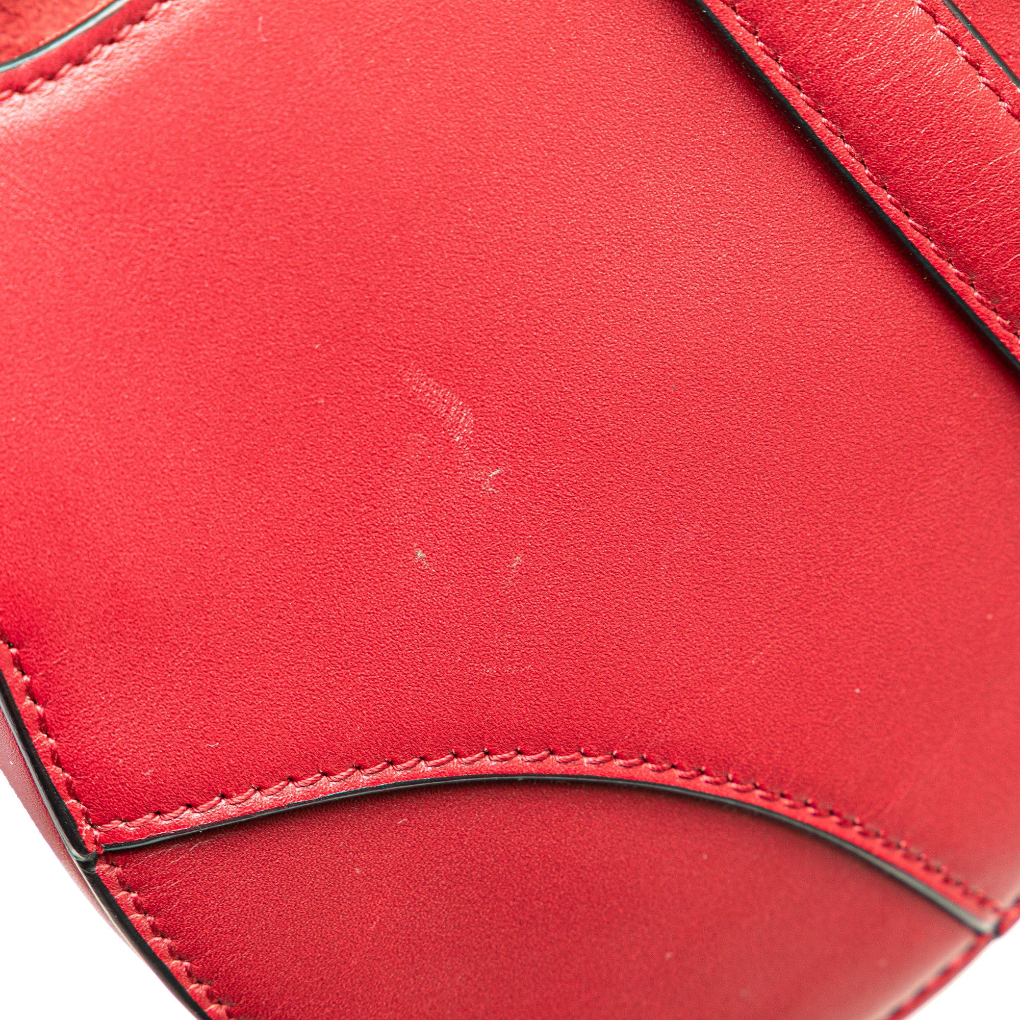 Dior | Pre-Owned Mini Grained Calfskin Saddle Bag | Red/Bordeau