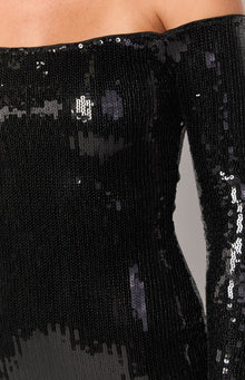 Jazmin Sequin Long Sleeve Mini Dress | Black