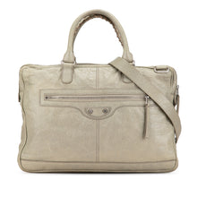 Balenciaga | Pre-Owned Lambskin Motocross Classic Bridge Satchel | Gray/Light Gray