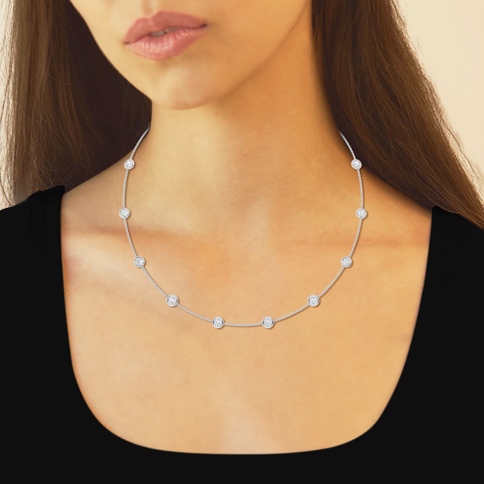 Womens | Station Necklace | 14K White Gold | 4 CTW Round Cut Natural Diamond | G-SI1