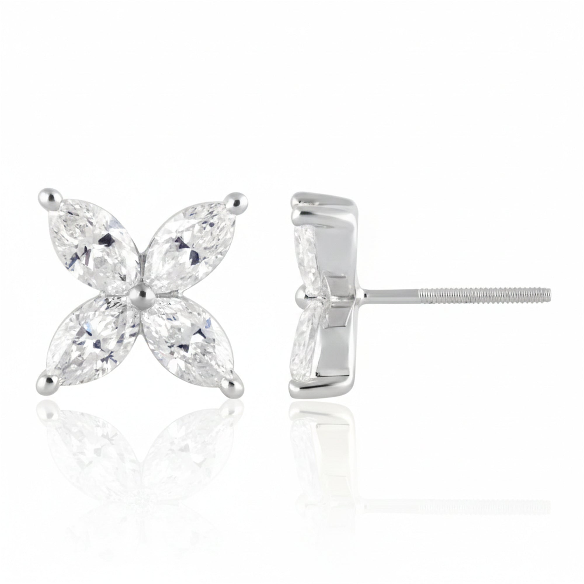 0.65 CT Marquise Natural Diamond | Stud Earrings | 14K White Gold | J-K Color | VS Clarity
