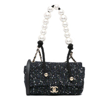 Chanel | Pre-Owned Medium Tweed Pearl Handle Flap | Blue/NavyBlack
