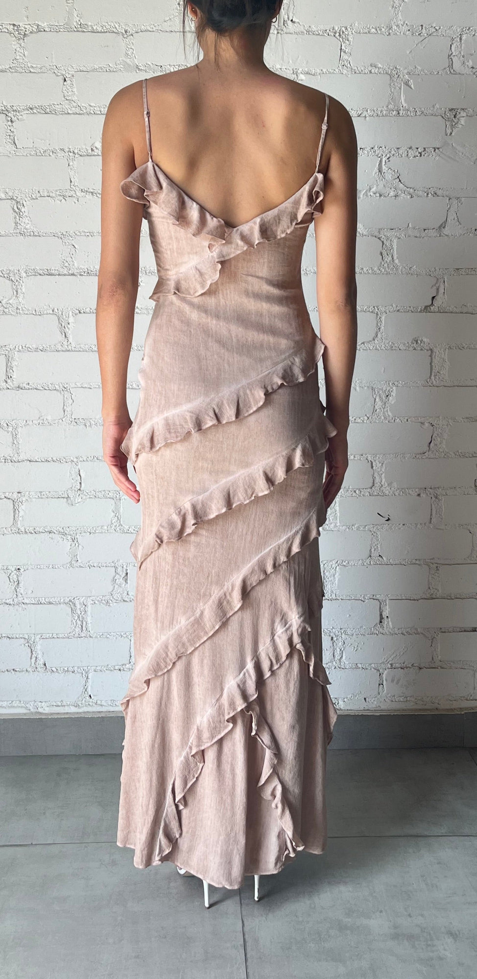 Gaia V-Neck Strapline Sleeveless Long Dress | Beige