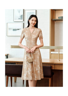 Jacquard Silk Dress | Khaki