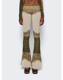 Jean Paul Gaultier | Women | Cartouche Printed Mesh Flare Pant | Green