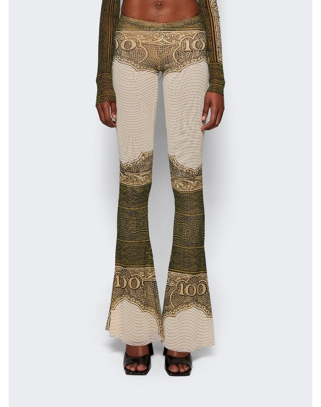 Jean Paul Gaultier | Women | Cartouche Printed Mesh Flare Pant | Green