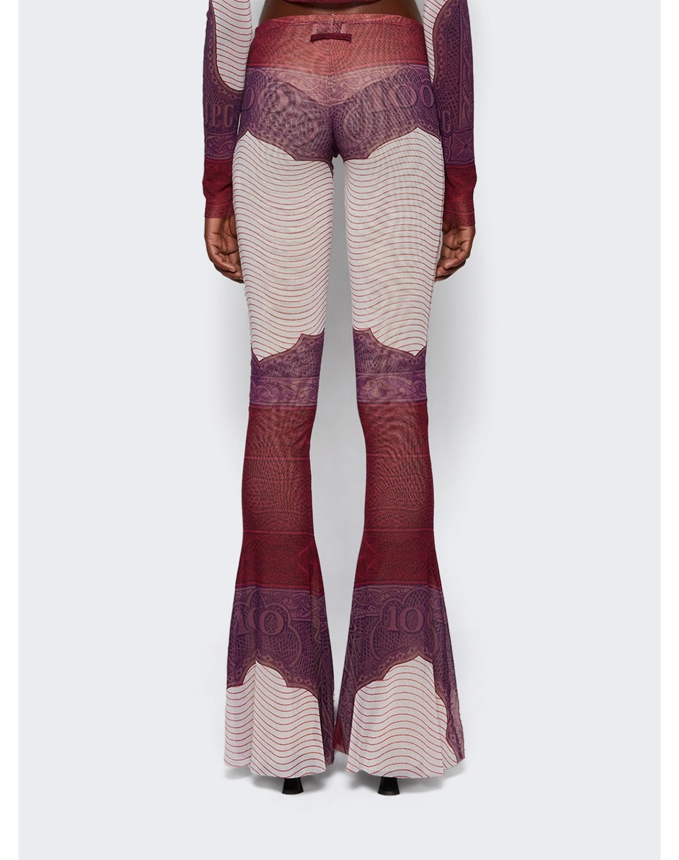 Jean Paul Gaultier | Women | Cartouche Printed Mesh Flare Pant | Purple