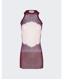 Jean Paul Gaultier | Women | Cartouche Printed Mesh Short Dress | Burgundy