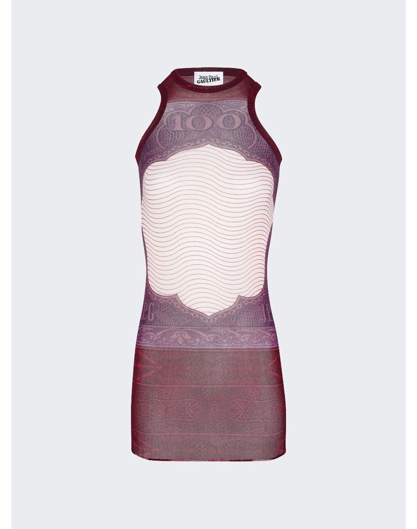 Jean Paul Gaultier | Women | Cartouche Printed Mesh Short Dress | Burgundy