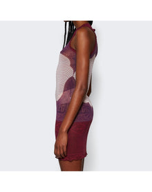 Jean Paul Gaultier | Women | Cartouche Printed Mesh Short Dress | Burgundy