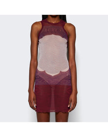 Jean Paul Gaultier | Women | Cartouche Printed Mesh Short Dress | Burgundy