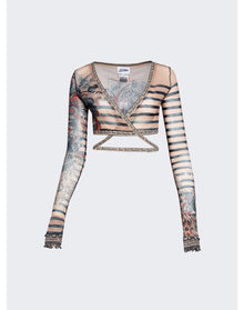 Jean Paul Gaultier | Women | Mariniere Tattoo V-neck Top | Nude x Blue