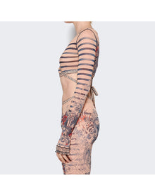 Jean Paul Gaultier | Women | Mariniere Tattoo V-neck Top | Nude x Blue