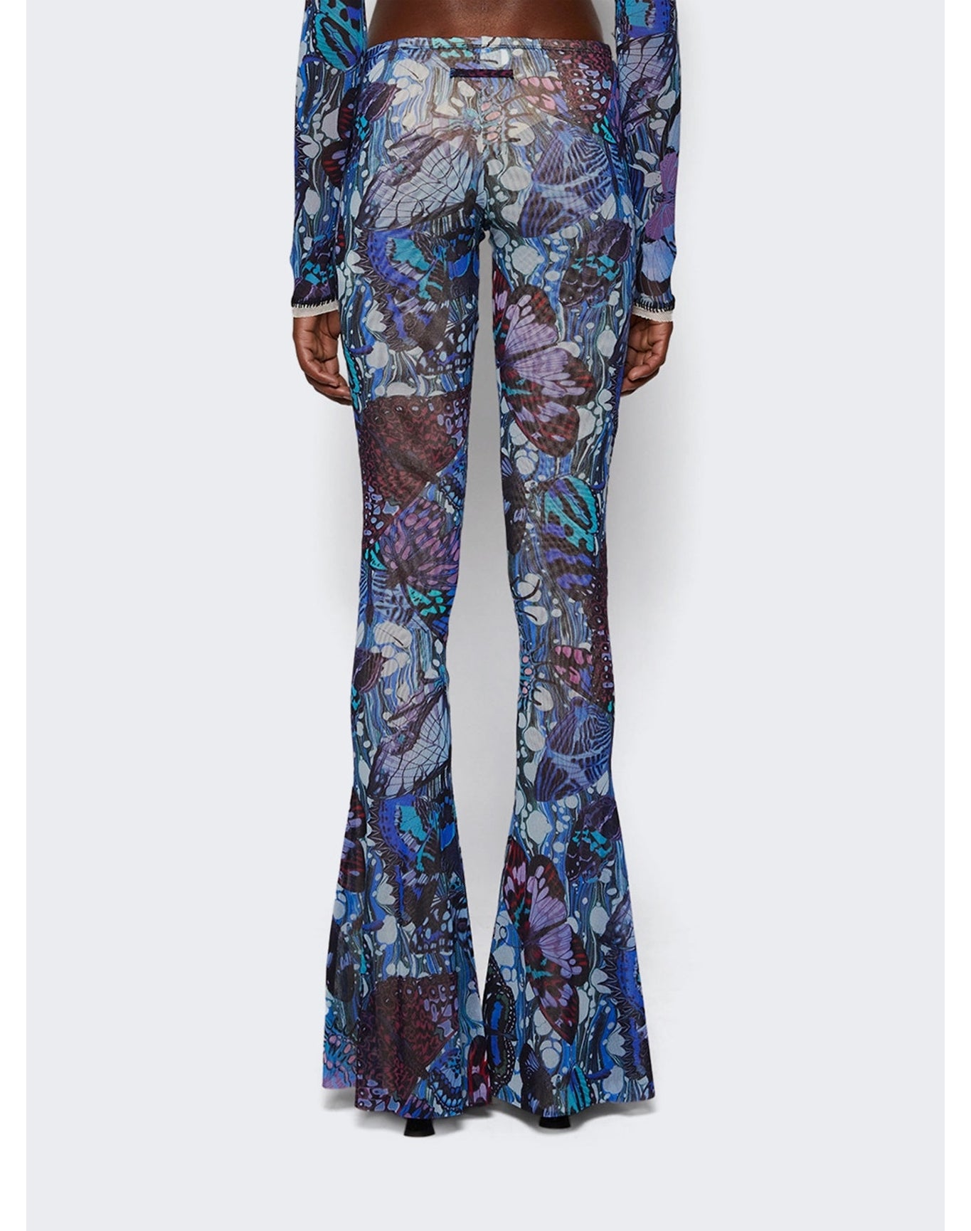 Jean Paul Gaultier | Women | Papillon Printed Mesh Flare Pant | Blue