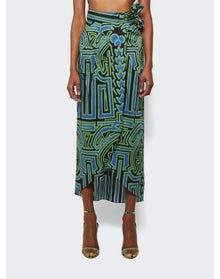 Johanna Ortiz | Women | Dialecto Tropical Wrap Skirt | Black x Neon Green