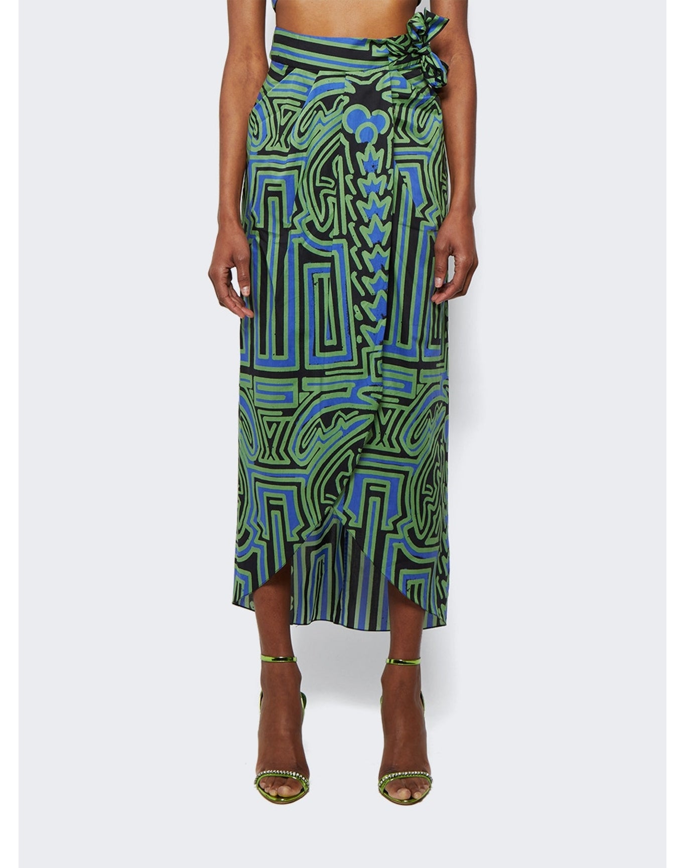 Johanna Ortiz | Women | Dialecto Tropical Wrap Skirt | Black x Neon Green