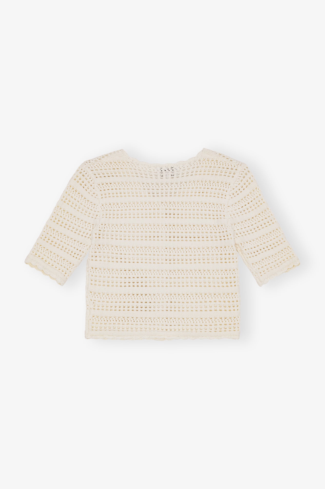 Cotton Pointelle Short Sleeve Cardigan | Egret