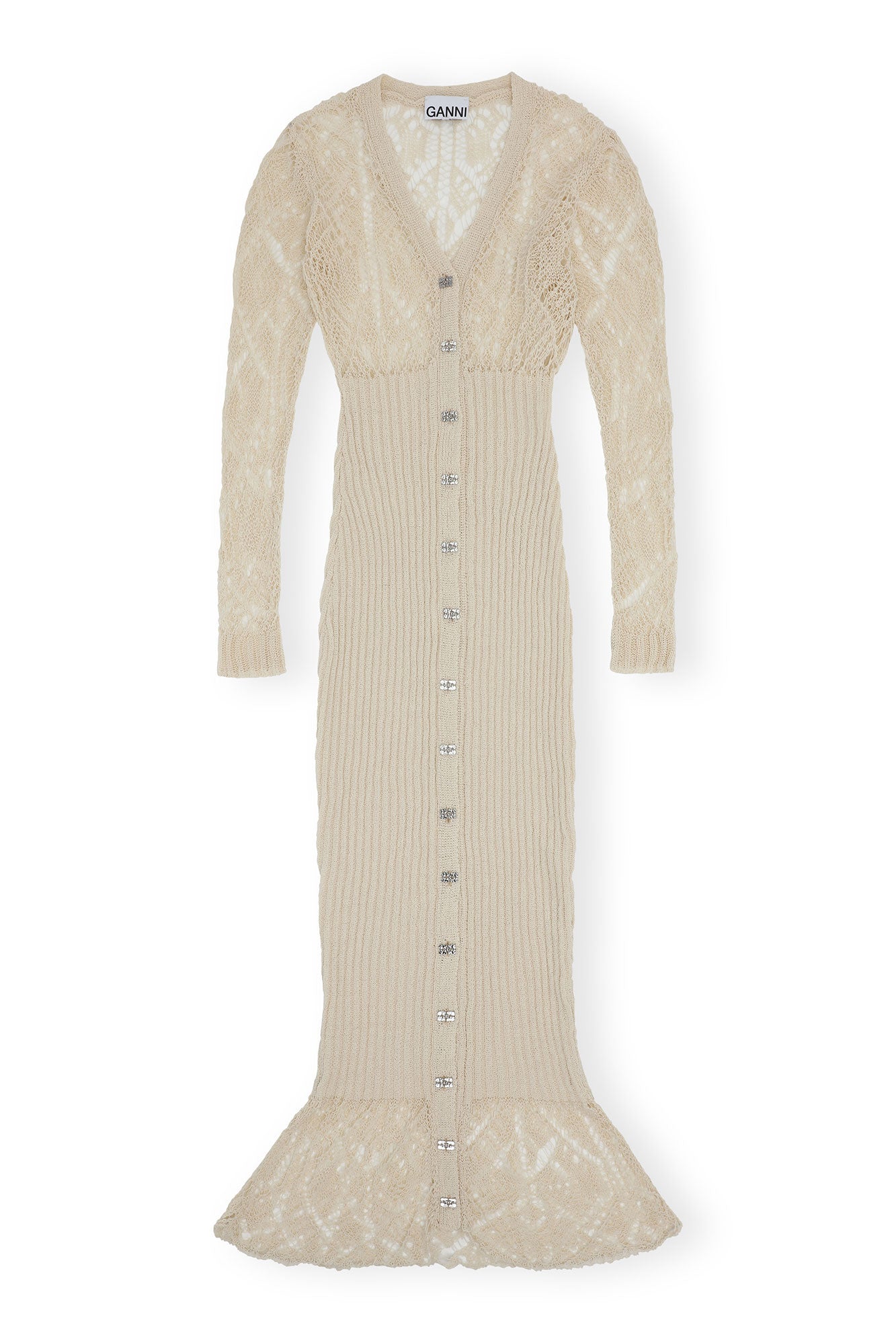 Thin Cotton Lace Button Down Maxi Dress | Egret