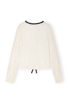 Cashmere Mix Tie String Cardigan | Egret