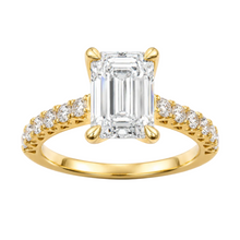 Womens | Side Stone Solitaire Engagement Ring | 14K Yellow Gold | 4.50 CTW Emerald Cut Lab Grown Diamond | G-VS