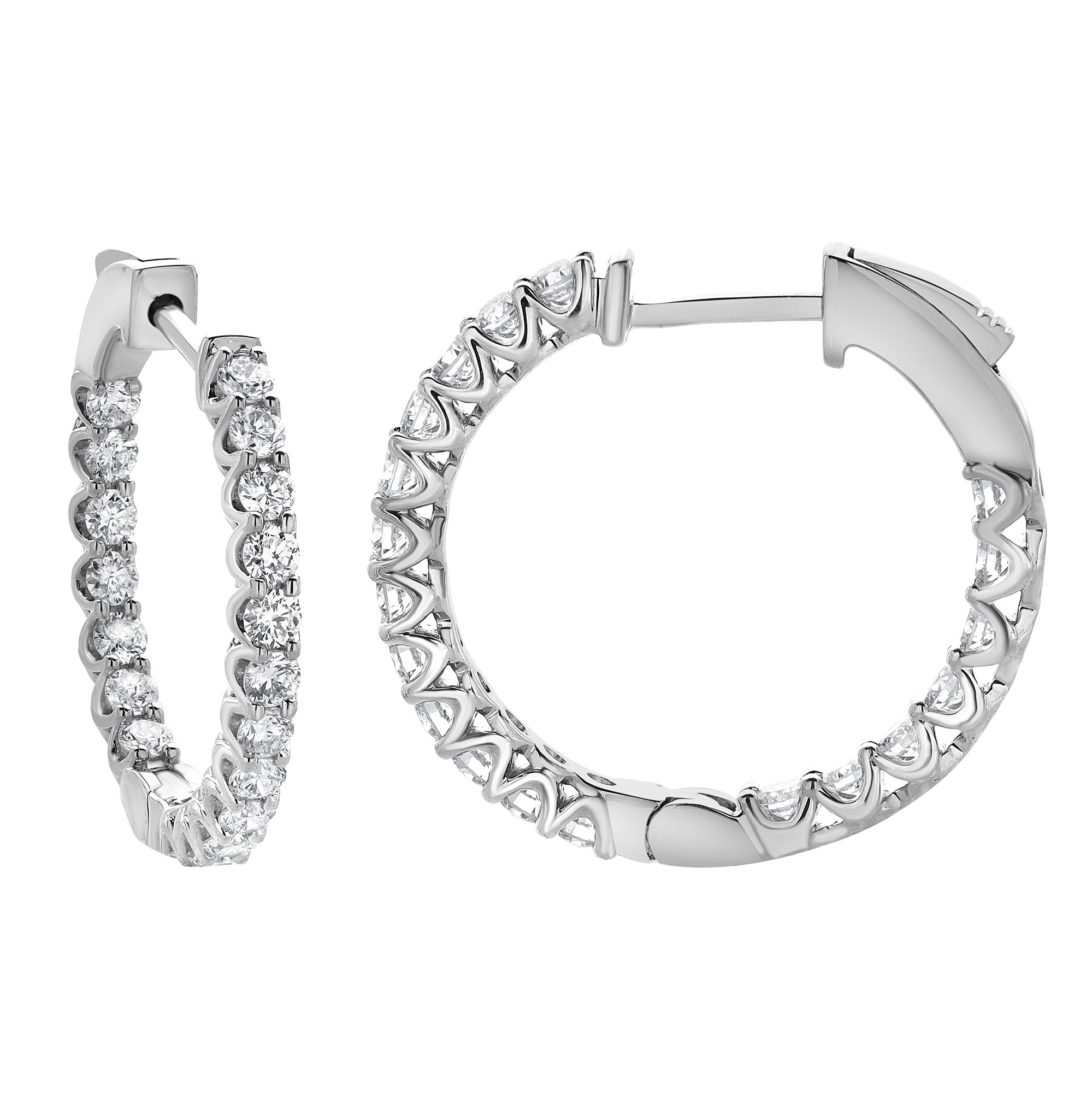 Womens | Inside Diamond Hoop Earrings | 14K White Gold | 1 CTW Round Cut Lab Grown Diamond | G-SI