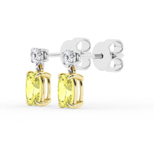 Womens | Drop Earring | 14K Two Tone Gold | 1.75 CTW Long Cushion and Round Cut Lab Grown Diamond | Yellow-VS1