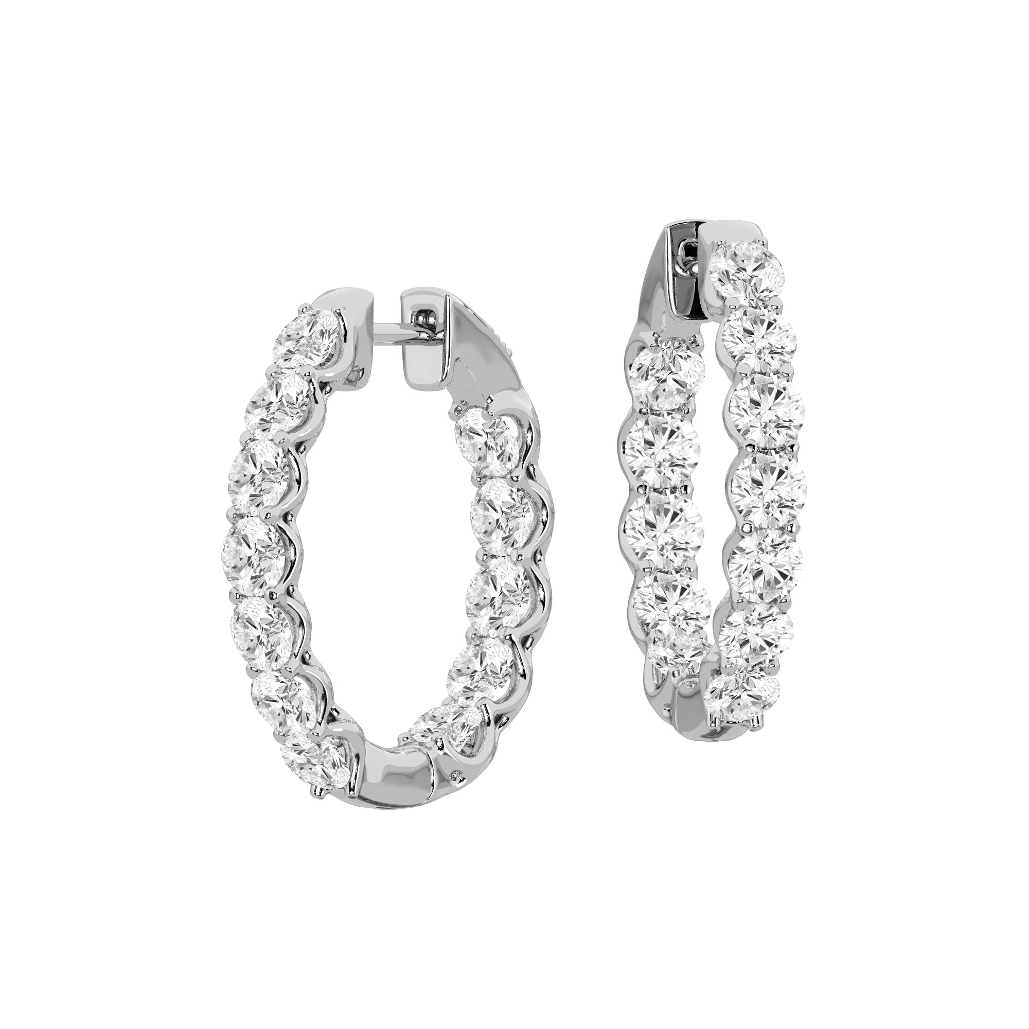 Womens | Inside Out Hoop Earrings | 10K White Gold | 5 CTW Round Cut Lab Grown Diamond | G-SI