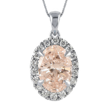 Womens | Halo Solitaire Pendant Necklace | 14K White Gold | 0.5 CTW Oval Cut Lab Grown Diamond | Pink-VS1