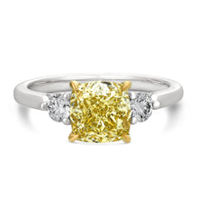 Womens | 3 Stone Engagement Ring | 14K Two Tone Gold | 2.25 CTW Cushion Cut Lab Grown Diamond | Yellow-VS1