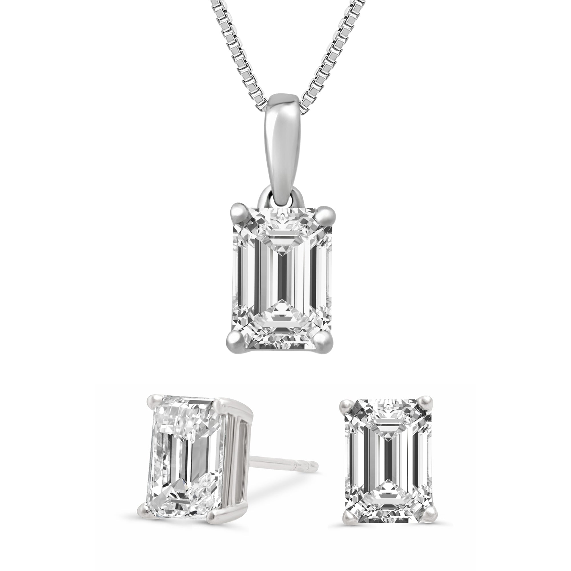Womens | Jewelry Set | 14K White Gold | 1 CTW Emerald Cut Lab Grown Diamond | G-VS-SI1