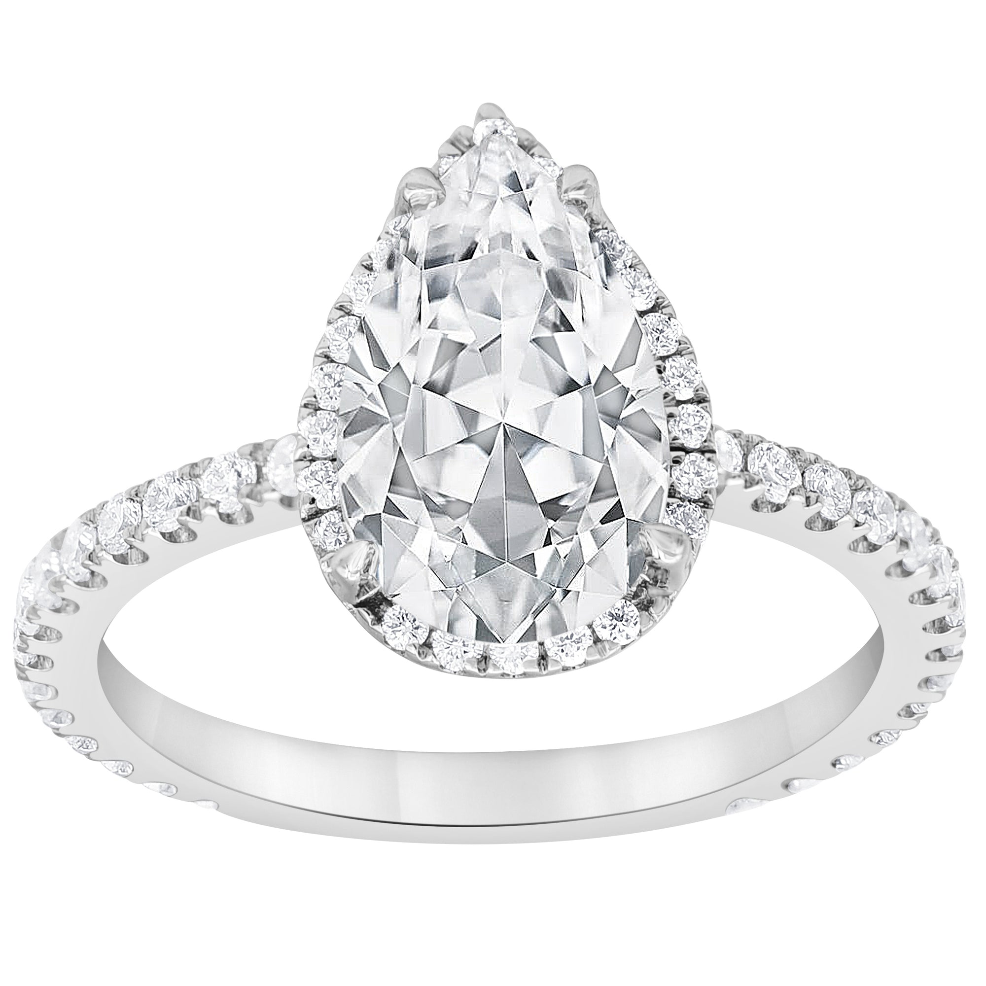 Womens | Side Stone Solitaire Engagement Ring | 14K White Gold | 2.50 CTW Pear Cut Lab Grown Diamond | G-VS